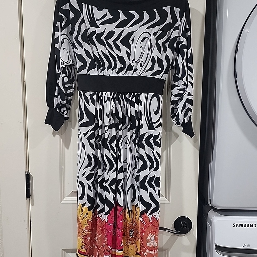 OLIAN Maternity Women's Multi Floral Print 3/4 Blouson Sleeve Dress $148 NWT - Picture 4 of 4